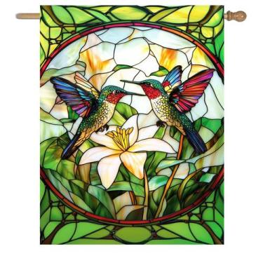Imagem de Bandeira decorativa DzGlobal Stained Glass Hummingbird 70x100cm