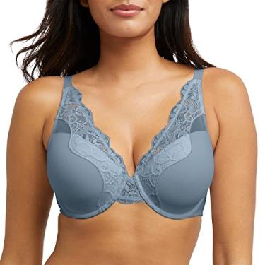 Imagem de Bali Sutiã feminino de renda em U liso com aro, confortável, com cobertura total e elástico, Azul e cinza macio, 40D