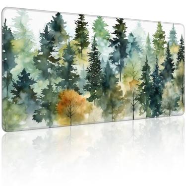 Imagem de 90 x 40 cm, mouse pad grande KOBWOPI XXL para mesa, mouse pad estendido para computador, escritório, mouse pad grande com bordas costuradas, pc para jogos - floresta aquarela