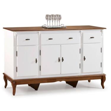 Imagem de Balcão Buffet 4 Portas e 3 Gavetas com Pés Luiz XV 60635 Linz Móveis - Branco/Imbuia Glazer