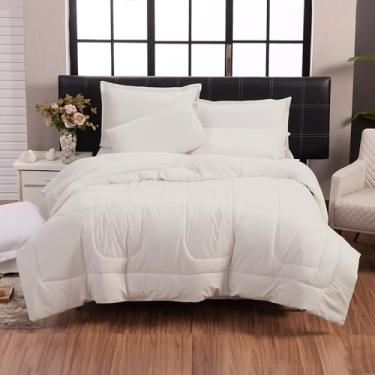 Imagem de Kit Edredom Casal Queen 6 Peças Percal 200 Fios 100% Algodão Dupla Face (Off White)