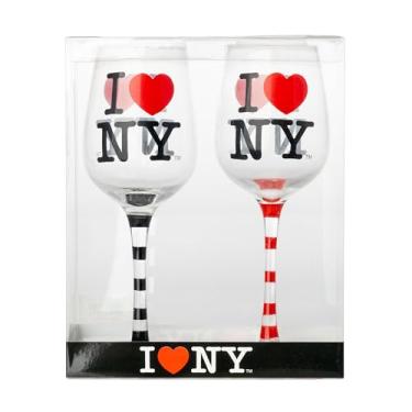 Imagem de Artisan Owl Conjunto de 2 taças de vinho listradas I Love New York oficialmente licenciadas