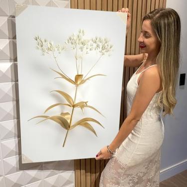 Imagem de Quadro Decorativo Canvas Flores Brancas e Douradas Vertical (CAN2590)