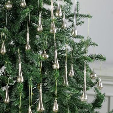 Imagem de Vercraft 24 peças de enfeites de gota de vidro mercúrio para árvore de Natal, pingos de chuva, enfeites de Natal, decoração de pendurar transparente, lustres de cristal vintage, decoração de festa de