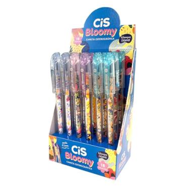 Imagem de Caneta Esferográfica, Cis Bloomy, 4 Cores Sortidas, com 18 Unidades Caneta Esferográfica 0.7mm CIS Blommy, Azul, Preta, Rosa e Roxo, Display com 18 unidades