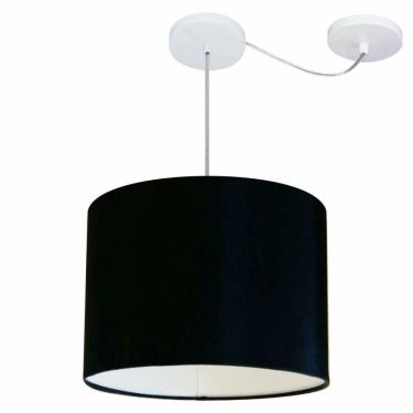 Imagem de Lustre Pendente Cilíndrico Com Desvio De Centro Vivare Md-4227 Cúpula Em Tecido 40x30cm - Bivolt Preto 127/220v