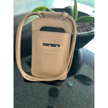 Imagem de Bolsa Tiracolo em Couro para Celular, Alça Regulável com porta cartao (Nude)