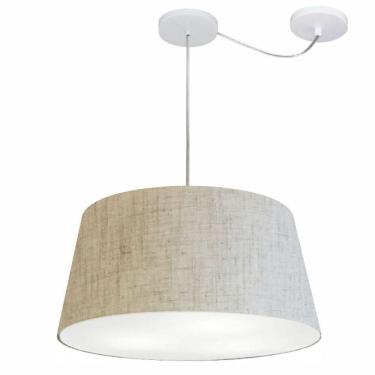 Imagem de Lustre Pendente Cone Com Desvio De Centro Vivare Md-4282 Cúpula Em Tecido 40x50cm - Bivolt Rustico-bege 127/220v
