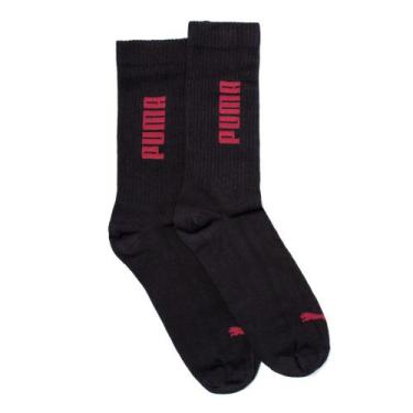 Imagem de Meia Masculina Puma Cano Médio Logo Preto/Bordô, Preto, 39/43