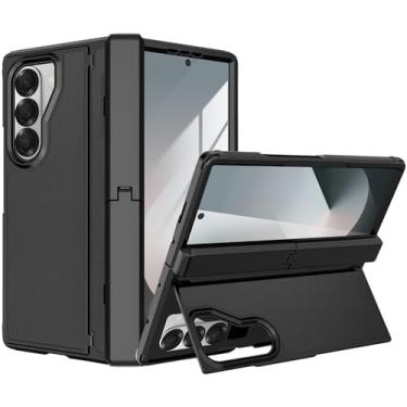 Imagem de YQODSZ Capa para Samsung Galaxy Z Fold 6 com suporte invisível, capa dobrável com suporte com proteção de dobradiça, protetor de tela frontal, carregamento sem fio, à prova de choque, capa