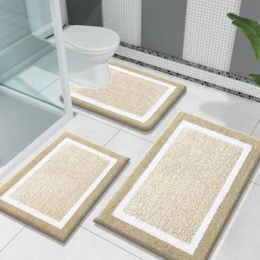 Imagem de OLANLY Conjuntos de tapetes de banheiro de 3 peças, tapetes de banho de microfibra macia absorvente e tapete de banheiro em forma de U, acessórios de decoração de casa, conjunto de tapetes de banho