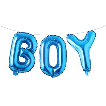 Imagem de Letras de banner de balão de 40,6 cm para meninos ou meninas | Balões reveladores de gênero, decorações de revelação de gênero | Decorações de chá de bebê (menino azul)