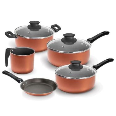 Imagem de Jogo De Panelas Vitalitá 5 Peças Em Alumínio Com Revestimento Antiaderente Terracota Nigro