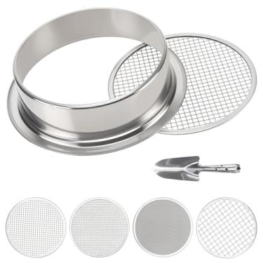 Imagem de HEIHAK Conjunto de peneira de solo de aço inoxidável resistente (5 tamanhos de malha), perfeito para peneirar areia, processamento de compostagem, mistura de envasamento