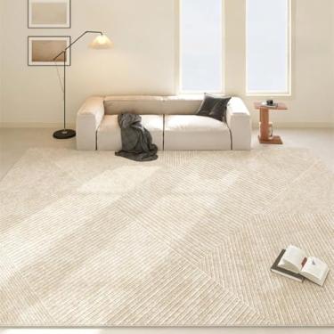 Imagem de Tapetes geométricos bege com linhas creme para sala de estar, decoração minimalista para casa, tapetes confortáveis e macios para quarto (100 x 150 cm (39 x 60 pol.) / YHT119-A)