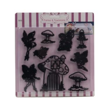 Imagem de 10 peças de molde de cortador de biscoito para casa de cogumelo, conjunto de cortador de fondant de plástico, molde de corte de bolo, ferramentas de decoração de bolos