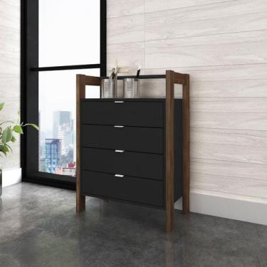 Imagem de Balcão de Escritório com 4 Gavetas MDP Preto/Nogal Tecnomobili