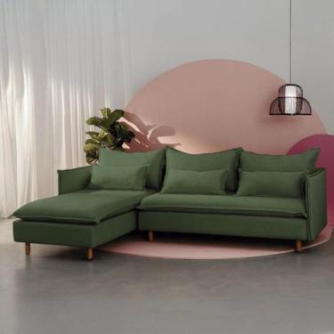 Imagem de Sofá Modular 3 Lugares com Chaise e Pé Madeira Sôma CabeCasa MadeiraOr