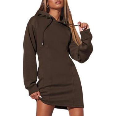 Imagem de Vestido de moletom AlvaQ Casual Plus Size para mulheres, marrom escuro