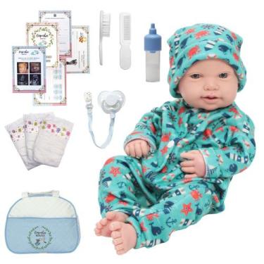 Imagem de Bebê Reborn Masculino Olhos Azuis Com Bolsa Kit Completo - Cegonha Reb