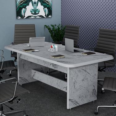 Imagem de Mesa De Reunião Retangular Estampa De Mármore Para 6 Lugares Escritório
