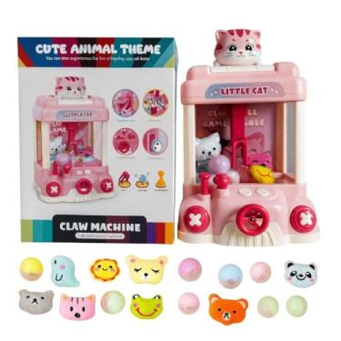 Imagem de Mini Máquina de Pegar Bichinhos de Pelúcia Com Música e Luz, Contém 16 Brinquedos Para Pegar, Mini Máquina Fliperama Garra, Jogo Pega Bolinhas, Presente para Criança (Rosa)