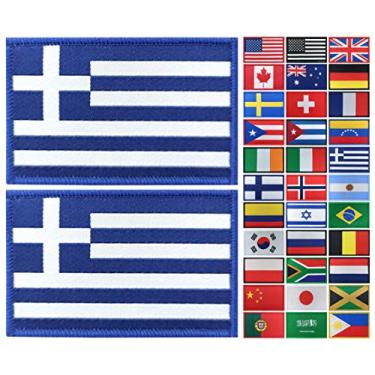 Imagem de JBCD Pacote com 2 remendos da bandeira da Grécia, bandeiras gregas, emblema tático da bandeira do orgulho para roupas, chapéu, equipe militar