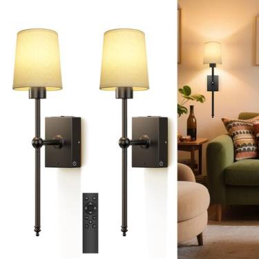 Imagem de Arandelas de parede operadas por bateria, conjunto TOOWELL de 2 pretas