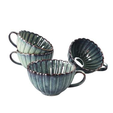 Imagem de LIUYWYHCF Tigelas/xícaras de cereais de cerâmica - Tigelas de sopa/xícaras com alça Conjunto de 4 para cozinha, tigelas pequenas para cereais, sopa, aveia, arroz, lava-louças e micro-ondas