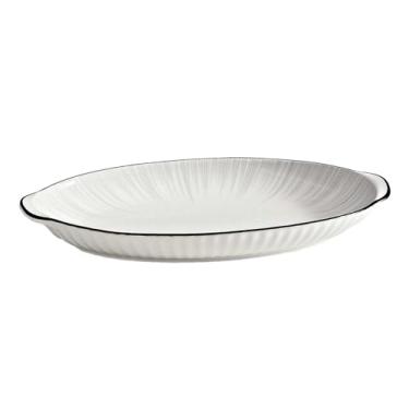 Imagem de Utensílios de mesa de cerâmica personalizados japoneses tigela simples criativa hashi tigela de arroz - prato oval de peixe de 30 cm com orelhas
