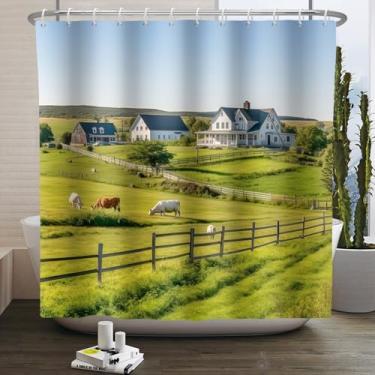 Imagem de ZJRBJB Farm Farmhouse Cortina de chuveiro rústica western country com bainha ponderada conjuntos de cortina de chuveiro para banheiro verde pastagem natureza impermeável decorativa cortina de banheiro