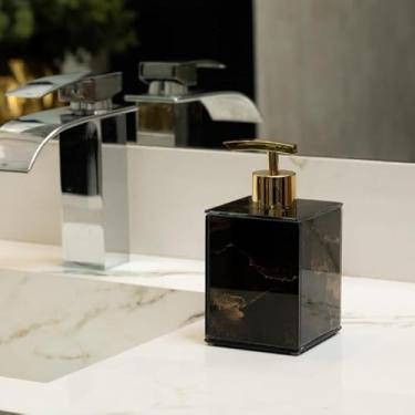 Imagem de Saboneteira Líquido 250ML Porta Sabonete Decorativo De Vidro EFEITO MÁRMORE Porta Álcool Gel Porta Sabonete Líquido (Preto e dourado,Unid)