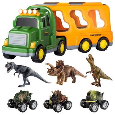 Imagem de Caminhão de brinquedo TEMI Dinosaurs com 3 figuras de dinossauros e 3 