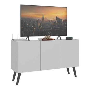 Imagem de Rack Retrô Para Até 32" Com 3 Portas Branco/preto - MULTIMOVEIS