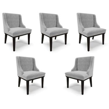 Imagem de Kit 5 Cadeiras Decorativas Sala De Jantar Base Fixa De Madeira Firenze Suede Cinza/preto G19