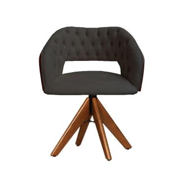 Imagem de Cadeira Decorativa Bia Com Capitonê Cinza Giratória Madeira