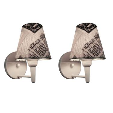 Imagem de Kit-2 Arandela Cone Md-2004 Base Branco Cúpula Em Tecido 14-14x07cm Ny-jornal - Bivolt