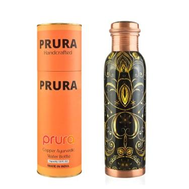 Imagem de PRURA Garrafa de água de cobre puro ou água potável 100% feita à mão | Ayurveda para viagem de ioga | Recipiente à prova de vazamento projetado com bolinhas