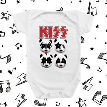 Imagem de Body de Bebê Roupinha Kiss Panda Musica Rock Neutro Presente Mimo Temá