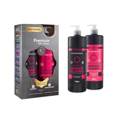 Imagem de Premisse Kit Profissional Reparação Pós-Química, Shampoo e Condicionador, 1L Cada, com Hidrolisado de Algarrobo e Proteína de Soja, para Cabelos Danificados