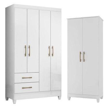 Imagem de Guarda Roupa Solteiro Chile E Armário Multiuso Jade Branco Brilho - Moval