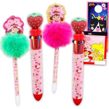 Imagem de Strawberry Shortcake Pacote com 4 canetas – Pacote de 4 peças com canetas esferográficas com pompons e várias cores e mais | Artigos de papelaria Strawberry Shortcake para crianças, meninas e meninos