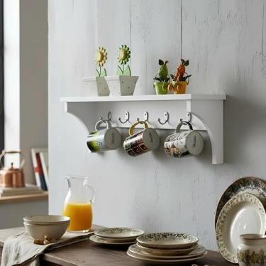 Imagem de Prateleira Cabideiro Suporte Porta Canecas Utensílios de Cozinha Mochilas Bolsas Branco Laca