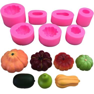 Imagem de Kit de moldes de silicone de 7 peças para assar e fazer artesanato - abóbora, melão de inverno, formas de cabaça - faça você mesmo, bolo, chocolate, sabonete, vela, fazer gelo - Acessórios criativos