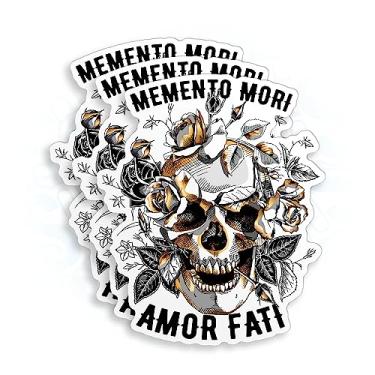 Imagem de (3 peças) Adesivo Memento Mori Amor Fati caveira ouro rosas flores 7,6 cm vinil cortado adesivos para chapéu rígido, garrafa de água, laptop, skate, capacete, decoração estética, presentes, 7,6 cm