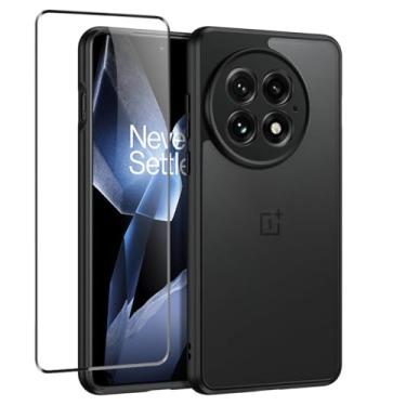 Imagem de QUIETIP Capa compatível com OnePlus 13 com protetor de tela, capas de silicone translúcido fosco à prova de quedas, preto, preto
