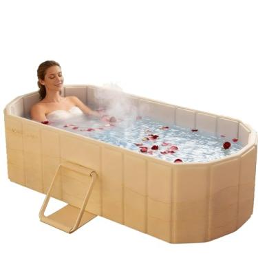 Imagem de YYW Banheira portátil para adultos, banheira de imersão dobrável em pé, sauna japonesa, spa japonês, banheira de gelo quente dobrável para chuveiro, banheiro (ouro sem tampa, 150 x 86 x 50 cm (C x L x