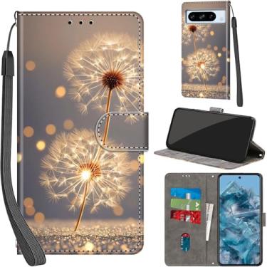 Imagem de Capa carteira para Google Pixel 8 Pro, com [3 compartimentos para cartões], fecho magnético de couro PU à prova de choque, capa flip protetora de 6,7 polegadas 2023, dente-de-leão dourado