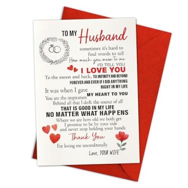 Imagem de Podagree Cartão de aniversário para marido – perfeito para aniversário do marido ou dia dos pais, cartão de dia dos pais da esposa, presentes de dia dos pais, eu te amo, feliz aniversário com amor