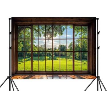 Imagem de Tela de fundo natural de 3,5 x 2,5 m de floresta verde para negócios, escritório, videoconferência, estúdio de fotografia, adereços de fundo para festas de fim de ano, festa de aniversário